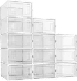 img 4 attached to 👞 Clear Plastic Stackable Shoe Organizer - 12 Pack White QualiapeX Shoe Storage Boxes - Foldable Storage Bins Shoe Container Box