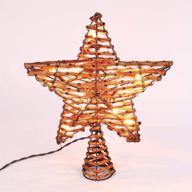 🎄 brizled 12-inch rattan star christmas tree topper with warm white lights - ul certified xmas tree-top star lights for indoor party home decoration logo