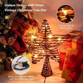 img 2 attached to 🎄 Brizled 12-inch Rattan Star Christmas Tree Topper with Warm White Lights - UL Certified Xmas Tree-top Star Lights for Indoor Party Home Decoration