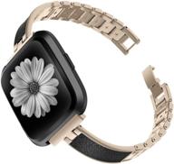 🏋️ toyouths fitbit versa bracelet: chic slim strap replacement in champagne gold and black stainless steel metal+leather logo