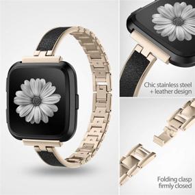 img 3 attached to 🏋️ TOYOUTHS Fitbit Versa Bracelet: Chic Slim Strap Replacement in Champagne Gold and Black Stainless Steel Metal+Leather