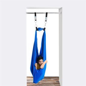 img 1 attached to Blue Compression Swing and Trapeze Bar with Red Gym Rings Combo - DreamGYM Doorway Sensory Swing Kit