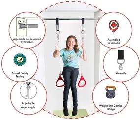 img 2 attached to Blue Compression Swing and Trapeze Bar with Red Gym Rings Combo - DreamGYM Doorway Sensory Swing Kit