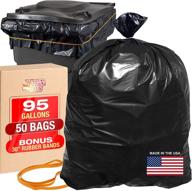 premium 95 gallon heavy duty black trash bags with rubber bands by tougher goods - ideal for garbage, storage, yard waste, construction, and commercial use - 1.2 mil thickness, 61 x 68 size (50 pack) logo