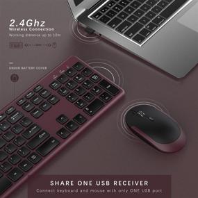 img 2 attached to Wine Red Wireless Keyboard and Mouse Combo Set - Ultra Thin 2.4GHz Full Size Keyboard with Number Pad for Computer, Laptop, PC, Desktop, Notebook - Compatible with Windows 7, 8, 10