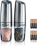 gourmet seasoning convenience: chefgiant electric salt and pepper grinder set with led light, adjustable coarseness, batteries included, bonus spoon & brush logo