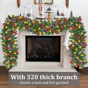 img 2 attached to 🎄 12.5 Feet Christmas Garland with 100 LED Lights, Prelit Decorations, Pine Cones, Red Berries - Indoor Outdoor Home Mantel Fireplace Holiday Décor