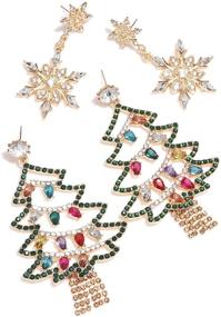 img 1 attached to HZEYN Sparkly Rhinestone Christmas Tree Crystal Bulb Snowflake 🎄 Bow Drop Earrings - Xmas Holiday Festive Earrings 4 Pack