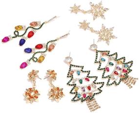 img 3 attached to HZEYN Sparkly Rhinestone Christmas Tree Crystal Bulb Snowflake 🎄 Bow Drop Earrings - Xmas Holiday Festive Earrings 4 Pack