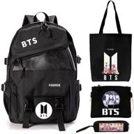 🎒 kpop bts backpack merchandise set - trendy casual backpack, stylish messenger bag, versatile tote bag with pencil bag for army gifts (black) logo