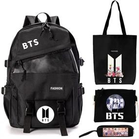 img 4 attached to 🎒 Kpop BTS Backpack Merchandise Set - Trendy Casual Backpack, Stylish Messenger Bag, Versatile Tote Bag with Pencil Bag for Army Gifts (Black)