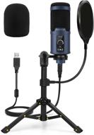 omoton usb microphone for computer - condenser gaming mic with adjustable tripod & pop filter, ideal for podcasting, streaming, chatting, and recording on mac and windows - navy blue logo