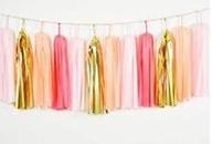 fascola 20pcs tissue paper tassel garland | coral, light pink, peach, foil gold mylar | mixed colors bunting for baby shower, bridal shower, birthday party, nursery decoration pom poms logo