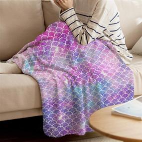 img 2 attached to 🧜 T&amp;H Home Artistic Blanket: Ombre Beauty Mermaid Fish Scale Soft Flannel Fleece Bedding Throw Blanket for Couch, Cover for Men, Women, Adults, Kids, Girls, Boys - 60"x80