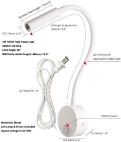 img 2 attached to LEDSONLINE White Gooseneck LED Reading Lamp for Bed Headboard - Wall Mounted Study Light with US Plug Corded-Electric Sconce, Spot Lighting (6000K White, AC85-265V)