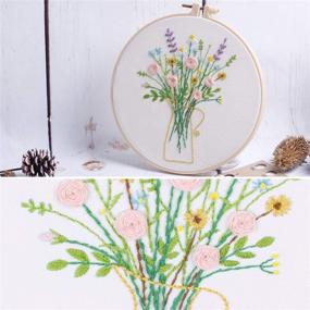 img 1 attached to 🌺 Optimized Embroidery Kits: Colorful Flower and Plant Designs, Beginner Set with Patterns, Hoop, Threads, Tools, and Stamped Cloth