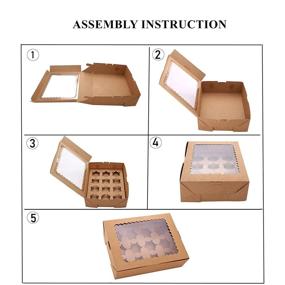 img 2 attached to 🧁 Set of 15 Brown Cupcake Boxes – Holds 12 Standard Cupcakes, Cupcake Containers, Food Grade Kraft Cupcake Holders for Cookies, Muffins, and Pastries