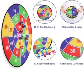 img 3 attached to 🎯 Kids Large 26 Inch Dart Board Game with 12 Sticky Balls - Fun Birthday Party & Family Game for Boys and Girls Ages 3-12, Indoor/Outdoor Toy for Kids & Adults