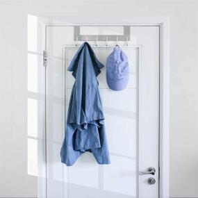 img 3 attached to VXAR Over The Door Hook Hanger - Heavy Duty Stainless Steel Coat Rack for Towels, Clothes, Robes, Bags, and More - 6 Hooks, Silver 1P