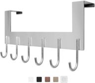 vxar over the door hook hanger - heavy duty stainless steel coat rack for towels, clothes, robes, bags, and more - 6 hooks, silver 1p logo