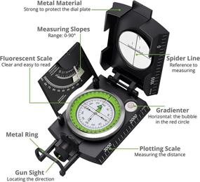 img 3 attached to 🧭 Proster IP65 Compass with Sighting Clinometer - Professional Military Metal Camping Compass, Waterproof & Carry Bag Included, Ideal for Camping, Hunting, Hiking, and Geology Activities