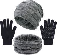 unisex 3-piece winter hat, scarf, and gloves set - knit slouchy beanie, neck warmer, and touchscreen texting gloves logo