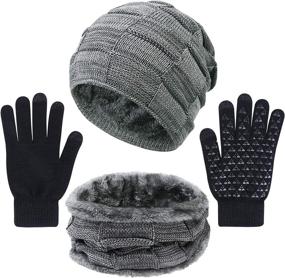 img 4 attached to Unisex 3-Piece Winter Hat, Scarf, and Gloves Set - Knit Slouchy Beanie, Neck Warmer, and Touchscreen Texting Gloves