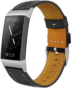 img 4 attached to 📱 Натуральные кожаные ремешки Shangpule для Fitbit Charge 4/3/3 SE - Стильные заменяемые ремешки для женщин и мужчин - Доступны в малых и больших размерах (Черные)