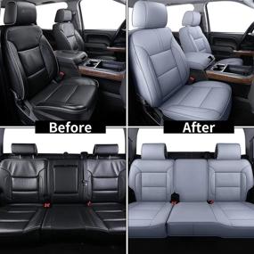 img 1 attached to 🚚 Waterproof Leather Truck Seat Covers for Chevy Silverado & GMC Sierra – Custom Fit Full Set (Gray) - Compatible with 2007-2018 1500 2500HD 3500HD GMC Sierra