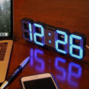 img 4 attached to ⏰ Lily's Home Minimalist LED Clock with 3 Adjustable Brightness Levels and Power Adapter - Digital LED Desk, Wall, and Alarm Clock in Blue