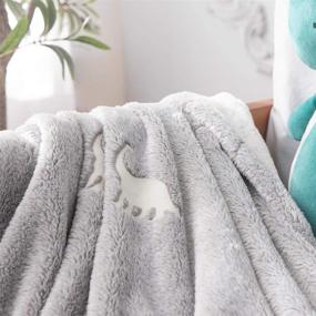 img 2 attached to 🦖 Glow in The Dark Dinosaur Throw Blanket - Magical Grey Lightweight Flannel Fleece Blanket for Nursery Couch Bed Decor - All Seasons Gift for Girls Boys Baby Kids - 40x60 Inch