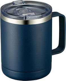 img 4 attached to ☕ MEWAY 12oz Coffee Mug with Handle and Sliding Lid, Stainless Steel Travel Tumbler Cup, Double Wall Vacuum Insulated Camping Cup for Hot & Cold Drinks Tea (Navy Blue, Set of 1)