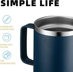 img 2 attached to ☕ MEWAY 12oz Coffee Mug with Handle and Sliding Lid, Stainless Steel Travel Tumbler Cup, Double Wall Vacuum Insulated Camping Cup for Hot & Cold Drinks Tea (Navy Blue, Set of 1)