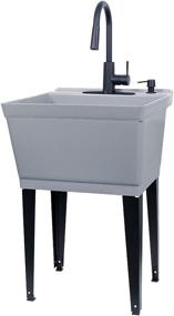 img 4 attached to VETTA Grey Utility Sink Laundry Tub | High Arc Black Kitchen Faucet with Pull Down 🚰 Sprayer Spout | Heavy Duty Slop Sinks for Washing Room, Basement, Garage, or Shop | Free Standing Tubs