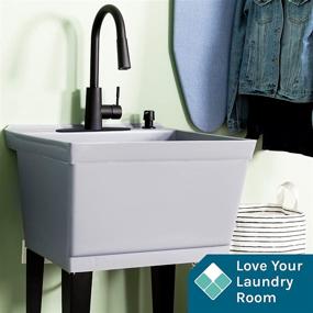 img 2 attached to VETTA Grey Utility Sink Laundry Tub | High Arc Black Kitchen Faucet with Pull Down 🚰 Sprayer Spout | Heavy Duty Slop Sinks for Washing Room, Basement, Garage, or Shop | Free Standing Tubs