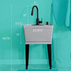 img 3 attached to VETTA Grey Utility Sink Laundry Tub | High Arc Black Kitchen Faucet with Pull Down 🚰 Sprayer Spout | Heavy Duty Slop Sinks for Washing Room, Basement, Garage, or Shop | Free Standing Tubs