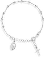 📿 miabella italian rosary cross charm link chain bracelet for women and teens, 925 sterling silver, adjustable 6-7 or 7-8 inch, made in italy logo
