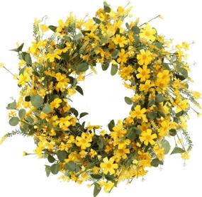 img 4 attached to 🌼 J'FLORU Yellow Daisy Wreath - 22 inches, Perfect for Spring & Summer Outdoor/Home Decor, Easter Decoration Wreath