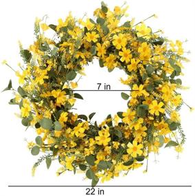 img 1 attached to 🌼 J'FLORU Yellow Daisy Wreath - 22 inches, Perfect for Spring & Summer Outdoor/Home Decor, Easter Decoration Wreath