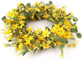 img 2 attached to 🌼 J'FLORU Yellow Daisy Wreath - 22 inches, Perfect for Spring & Summer Outdoor/Home Decor, Easter Decoration Wreath