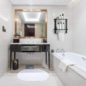 img 3 attached to 🛁 Полка для ванной комнаты Hoimpro в квадратном стиле с полкой для полотенец - стекло закаленное, 2 уровня, настенное крепление в черном матовом алюминии для душа.