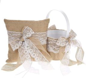 img 4 attached to 💍 Vintage-inspired Ring Bearer Pillow and Flower Girl Basket Set for Rustic Weddings - 7 x 7 inches
