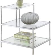 🌟 convenience concepts royal crest 3-tier step end table featuring clear glass and chrome frame logo