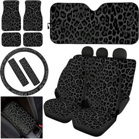img 4 attached to 🐆 Universal Fit SUV Van Sedan - Belidome Black Leopard Print Car Seat Covers, Floor Mats, Armrest, Steering Wheel Cover, Seatbelt Pads, Sun Visor Set