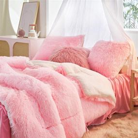 img 1 attached to 🛏️ Joyreap 3PCS Plush Shaggy Comforter Set: Queen Size Luxury Faux Fur Velvet Fluffy Bedding for All Season (Pink, 88x88 inches)