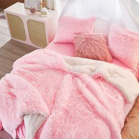 img 2 attached to 🛏️ Joyreap 3PCS Plush Shaggy Comforter Set: Queen Size Luxury Faux Fur Velvet Fluffy Bedding for All Season (Pink, 88x88 inches)