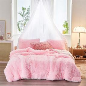 img 4 attached to 🛏️ Joyreap 3PCS Plush Shaggy Comforter Set: Queen Size Luxury Faux Fur Velvet Fluffy Bedding for All Season (Pink, 88x88 inches)