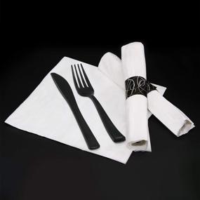 img 1 attached to 300-Pack of Pre Rolled Napkins with Heavy Duty Black Cutlery Set - Disposable, Ideal for Parties - Forks, Knives, and 3-ply Napkins Included