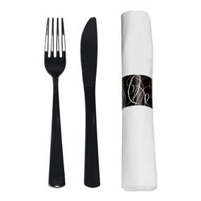 img 4 attached to 300-Pack of Pre Rolled Napkins with Heavy Duty Black Cutlery Set - Disposable, Ideal for Parties - Forks, Knives, and 3-ply Napkins Included