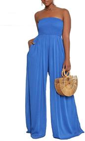 img 4 attached to Ophestin Chiffon Shoulder Smocked Jumpsuits: Stylish Women's Clothing Perfect for Jumpsuits, Rompers & Overalls